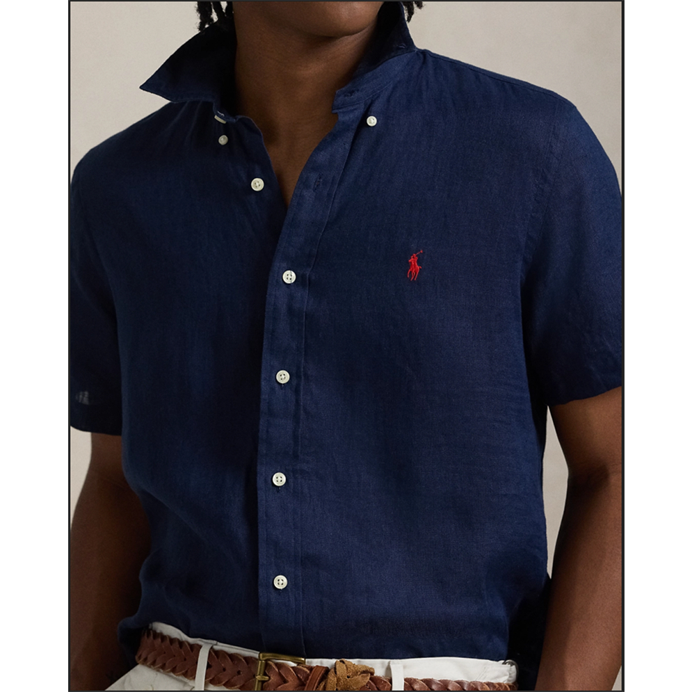 Ralph Lauren Áo sơ mi nam ngắn tay Áo sơ mi vải lanh thêu Logo Áo sơ mi ...