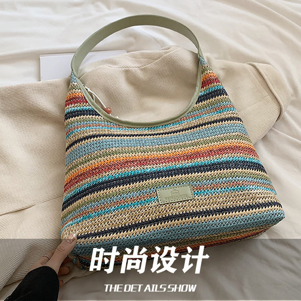 Túi rơm cầu vồng dệt đeo vai/ngang/nách phong cách mới