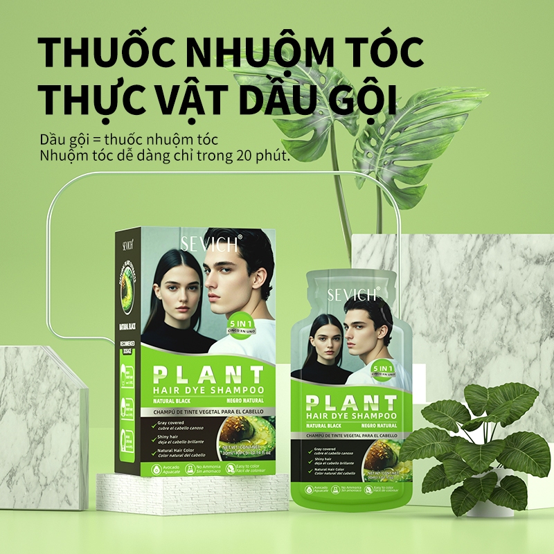 SEVICH 10 Gói Tinh Chất Thực Vật Nhanh Thuốc Nhuộm Tóc Dầu Gội Thuốc Nhuộm Tóc Khỏe Mạnh