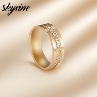 SKYRIM Nhẫn Kim Cương Vàng Bằng Thép Không Gỉ Thời Trang Cho Nam Nữ Cưới Đính Hôn Tuyên Bố Trang Sức