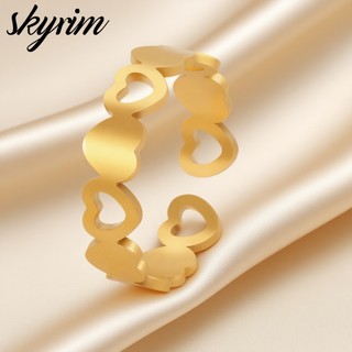 SKYRIM Nam Nữ Nhẫn Thép Không Gỉ Titan Mở Trái Tim Trang Sức Có Thể Điều Chỉnh Cho Bạn Bè Quà Tặng Valentine