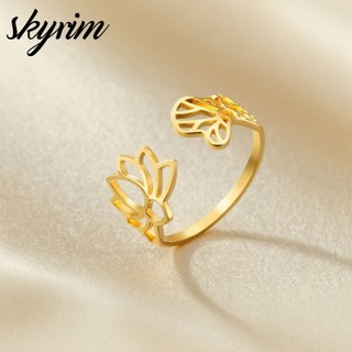 SKYRIM Lotus Leaf Open Nhẫn Điều Chỉnh Thời Trang Cổ Điển Thanh Lịch Nữ Trang Sức