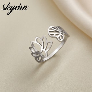 SKYRIM Lotus Leaf Open Nhẫn Điều Chỉnh Thời Trang Cổ Điển Thanh Lịch Nữ Trang Sức