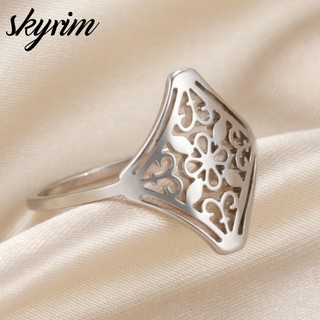 Nhẫn hoa vàng rỗng cổ điển cho nữ, thép không gỉ bền đẹp - quà tặng thời trang Skyrim