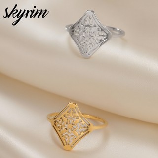 Nhẫn hoa vàng rỗng cổ điển cho nữ, thép không gỉ bền đẹp - quà tặng thời trang Skyrim