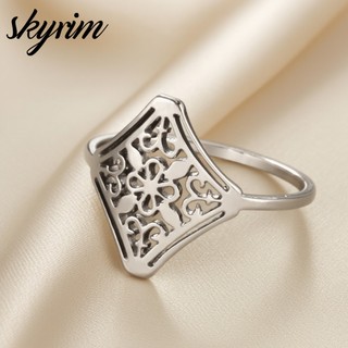 Nhẫn hoa vàng rỗng cổ điển cho nữ, thép không gỉ bền đẹp - quà tặng thời trang Skyrim