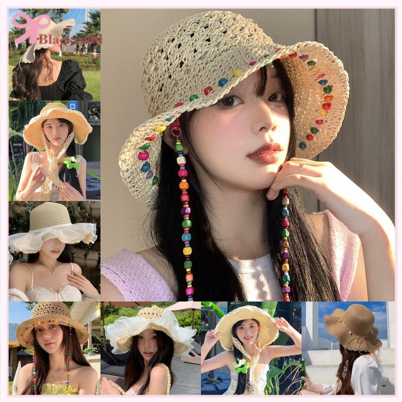Mũ rơm hạt gỗ đầy màu sắc thời trang BRED dành cho nữ vào mùa hè với ...