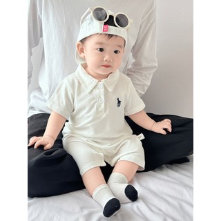 Bộ áo liền quần mềm mại và thoải mái cho bé trai sơ sinh mùa hè Cotton Retro màu trơn vừa vặn (0-24 tháng)