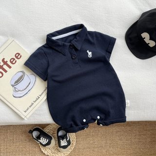 Bộ áo liền quần mềm mại và thoải mái cho bé trai sơ sinh mùa hè Cotton Retro màu trơn vừa vặn (0-24 tháng)