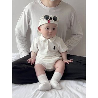 Bộ áo liền quần mềm mại và thoải mái cho bé trai sơ sinh mùa hè Cotton Retro màu trơn vừa vặn (0-24 tháng)