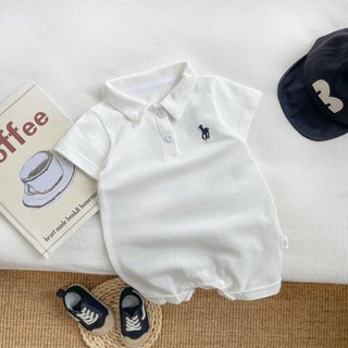 Bộ áo liền quần mềm mại và thoải mái cho bé trai sơ sinh mùa hè Cotton Retro màu trơn vừa vặn (0-24 tháng)
