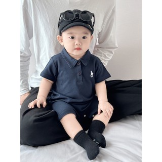 Bộ áo liền quần mềm mại và thoải mái cho bé trai sơ sinh mùa hè Cotton Retro màu trơn vừa vặn (0-24 tháng)