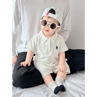 Bộ áo liền quần mềm mại và thoải mái cho bé trai sơ sinh mùa hè Cotton Retro màu trơn vừa vặn (0-24 tháng)