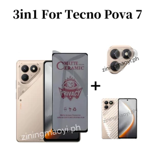 3in1 Tecno Pova 7 4G Phim gốm chống gián điệp riêng tư cho Tecno Pova 6 6pro Bảo vệ màn hình bằng gốm riêng tư Kính và ống kính máy ảnh Phim và phim mặt sau