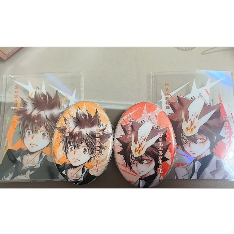 Katekyo Hitman tái sinh! Bộ 6 hộp mù huy hiệu hình bầu dục Tsunayoshi Sawada | Nút ghim Anime + Thẻ PVC Merch