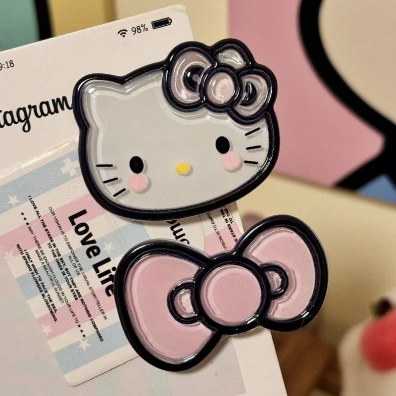 Kẹp tóc hoạt hình dễ thương Kitty nơ đen hồng ngọt ngào