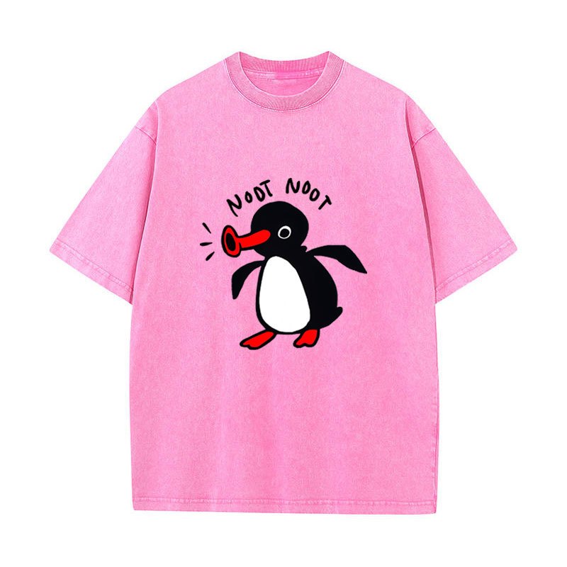 Noot Noot Pingu Áo thun tay ngắn cổ tròn cho nam và nữ, áo bông tai kẹp vintage