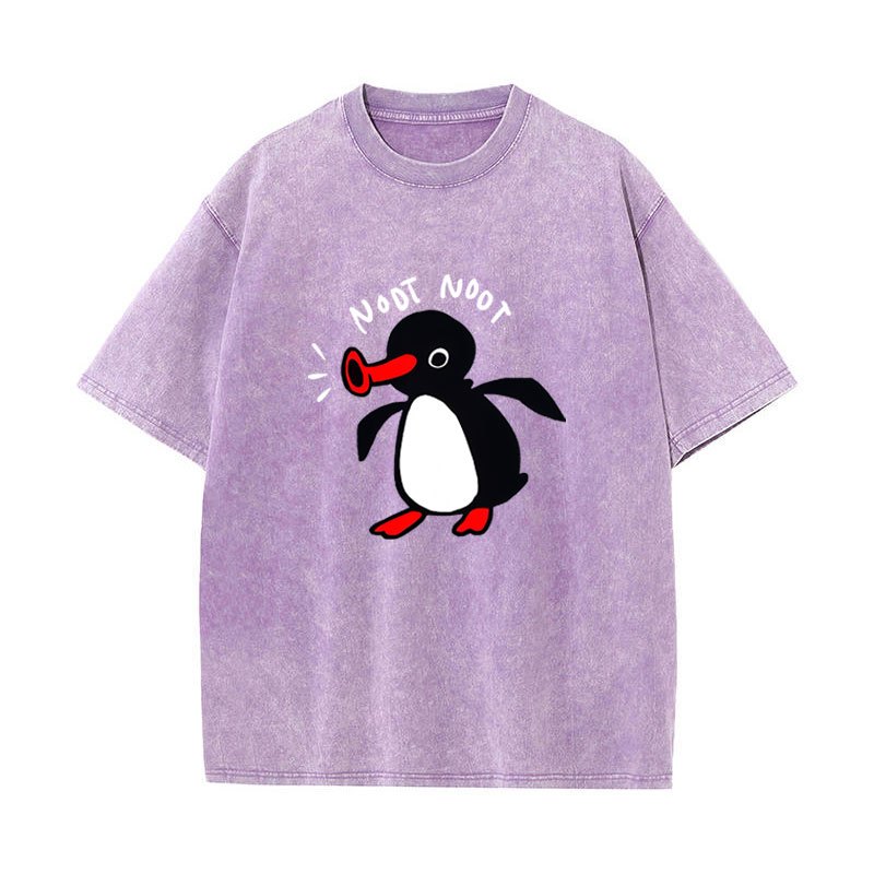 Noot Noot Pingu Áo thun tay ngắn cổ tròn cho nam và nữ, áo bông tai kẹp vintage