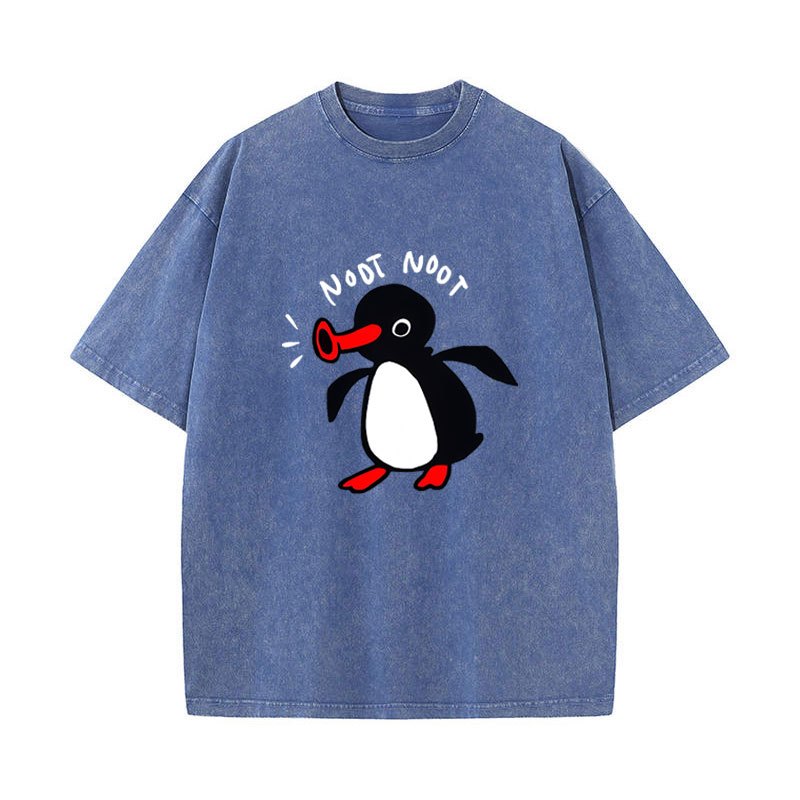 Noot Noot Pingu Áo thun tay ngắn cổ tròn cho nam và nữ, áo bông tai kẹp vintage