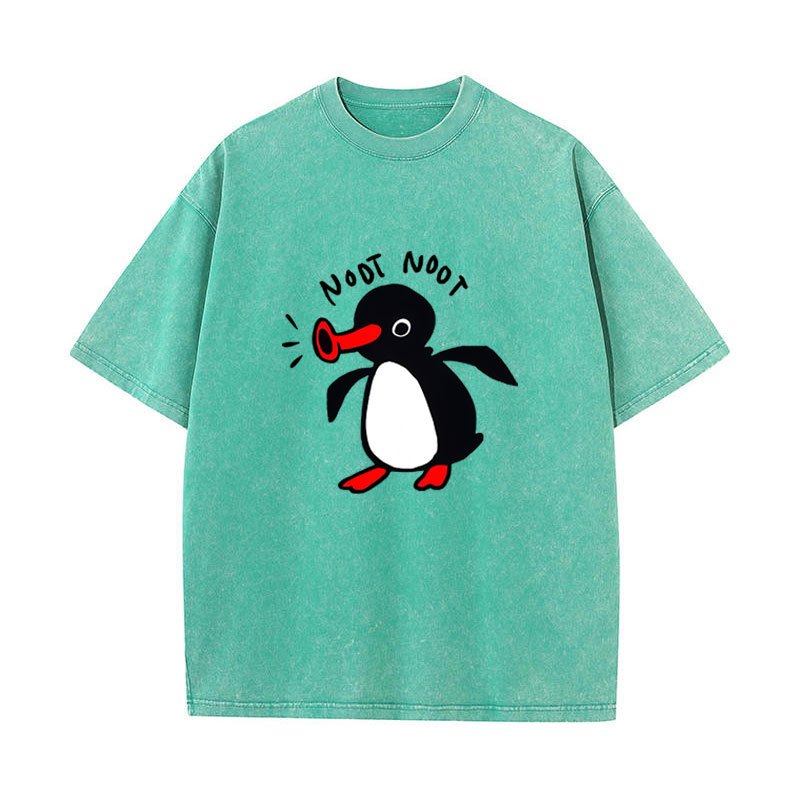 Noot Noot Pingu Áo thun tay ngắn cổ tròn cho nam và nữ, áo bông tai kẹp vintage