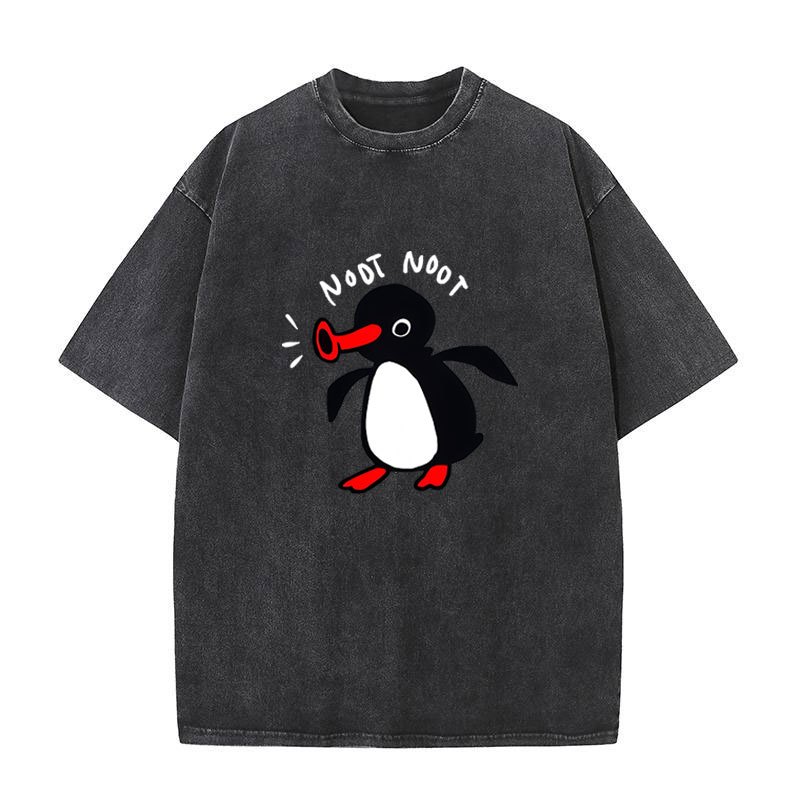Noot Noot Pingu Áo thun tay ngắn cổ tròn cho nam và nữ, áo bông tai kẹp vintage