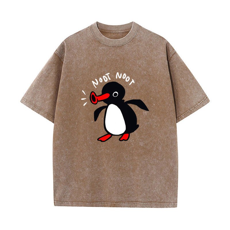 Noot Noot Pingu Áo thun tay ngắn cổ tròn cho nam và nữ, áo bông tai kẹp vintage
