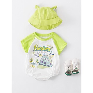 Bộ áo liền quần mùa hè mềm mại và thoải mái cho bé trai bằng vải Cotton hoạt hình dễ thương Monster (0-24 tháng)