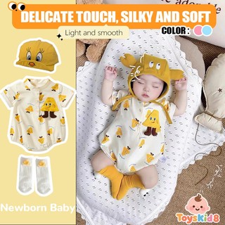 Sơ sinh bé trai bé gái áo liền quần tam giác hoạt hình dễ thương, cotton mềm mại, phù hợp 0-24 tháng
