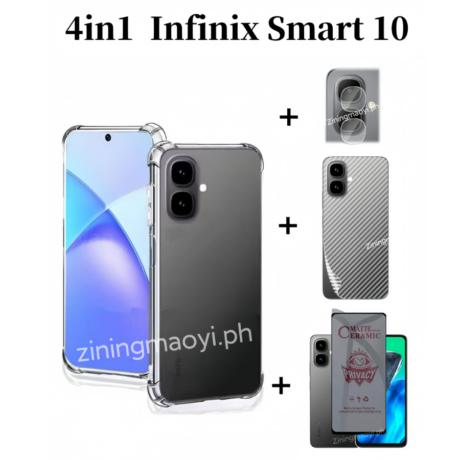 [Hàng có sẵn] Ốp điện thoại trong suốt mềm chống sốc 4in1 Infinix Smart 10 cho Infinix Smart9 Smart 8 Smart10 Plus Phim bảo mật Phim và phim ống kính và phim mặt sau