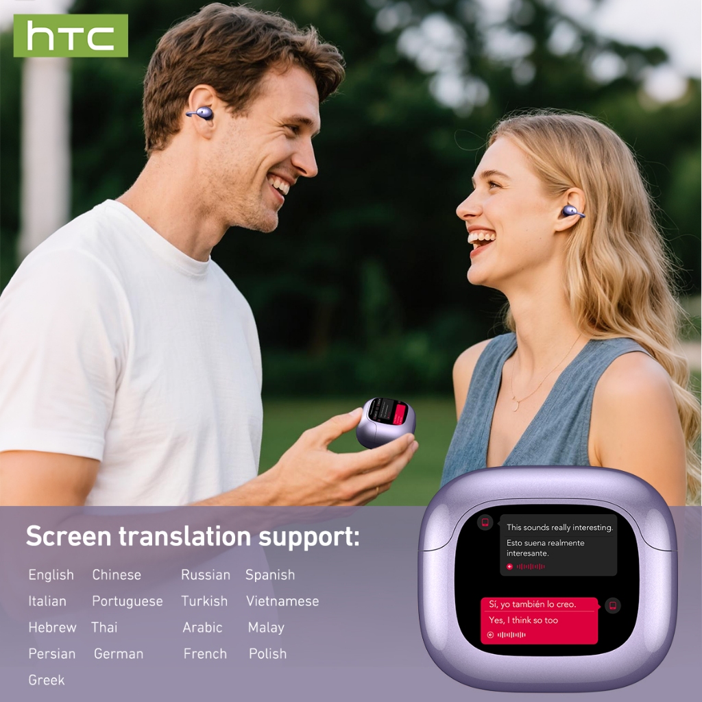 Tai nghe dịch thuật HTC NE32 Bluetooth 6.0 AI Màn hình LED đa chức năng ...