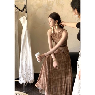 TINRRY ~ Pháp Retro Không Tay Xoắn Lớn Đầm Xoay Thiết Kế Cảm Giác Váy Ngắn Eo Dài