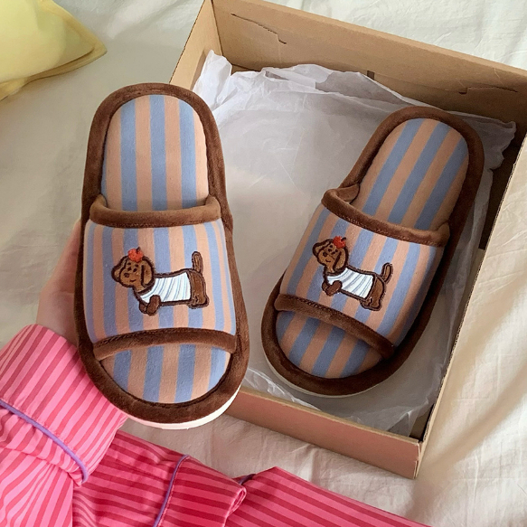 XIXITIAO Cặp Đôi Nhà Vải Lanh Cotton Dép Xuân Hè Nam Nữ Thoải Mái Dễ Thương Puppy Giày Sàn