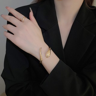 Bộ vòng tay và nhẫn hình bầu dục châu Âu và Mỹ có thể điều chỉnh bằng tay hai mảnh trang sức thời trang