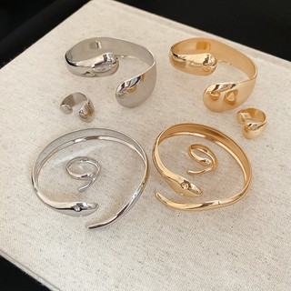 Bộ vòng tay và nhẫn hình bầu dục châu Âu và Mỹ có thể điều chỉnh bằng tay hai mảnh trang sức thời trang