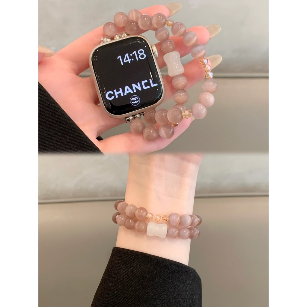 Dây đeo đính cườm phong cách đàn hồi hạt tím dành cho nữ Thích hợp cho Apple Watch S11 SE3 Ultra3 S10 S9 S8 SE S7 S6 Ultra 49mm 46mm 42mm 40mm 44mm 41mm 45mm Dây đeo cổ tay