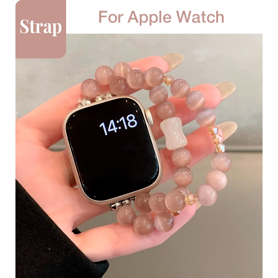 Dây đeo đính cườm phong cách đàn hồi hạt tím dành cho nữ Thích hợp cho Apple Watch S11 SE3 Ultra3 S10 S9 S8 SE S7 S6 Ultra 49mm 46mm 42mm 40mm 44mm 41mm 45mm Dây đeo cổ tay