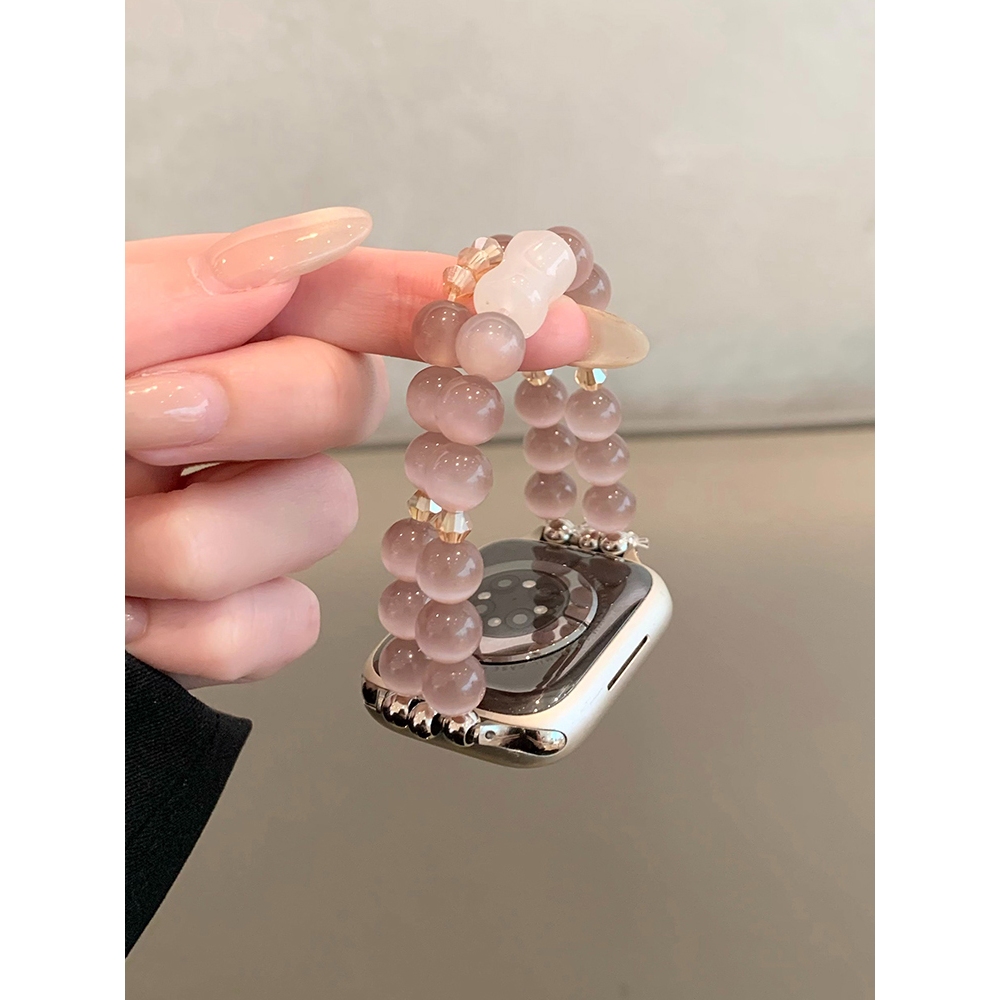 Dây đeo đính cườm phong cách đàn hồi hạt tím dành cho nữ Thích hợp cho Apple Watch S11 SE3 Ultra3 S10 S9 S8 SE S7 S6 Ultra 49mm 46mm 42mm 40mm 44mm 41mm 45mm Dây đeo cổ tay