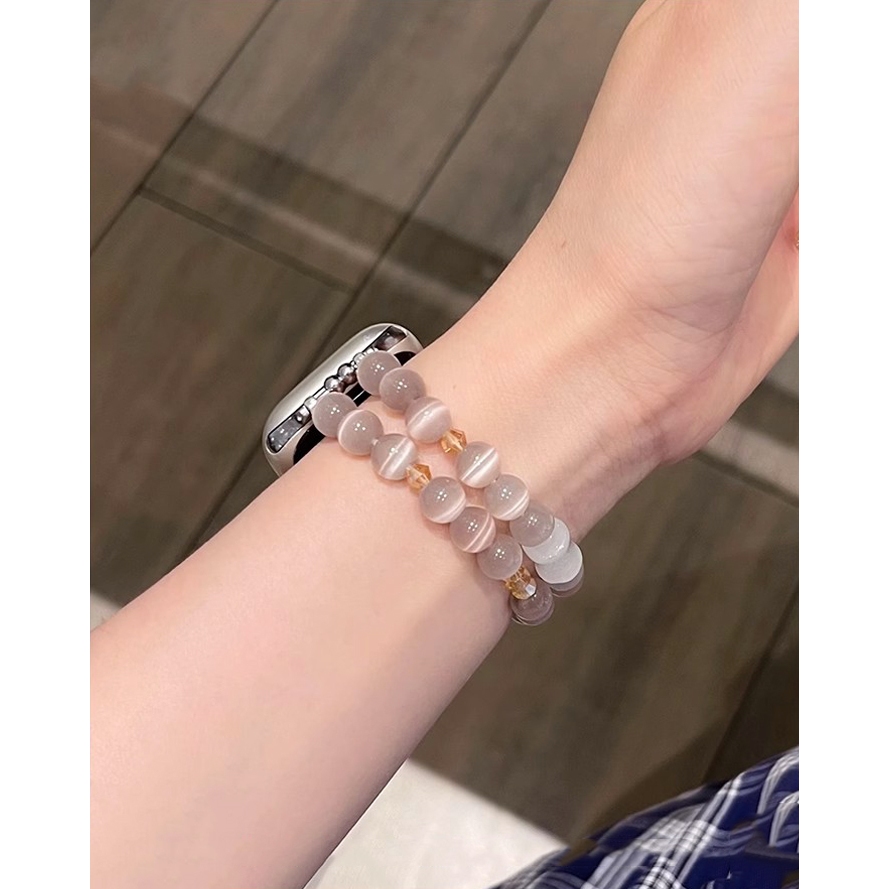 Dây đeo đính cườm phong cách đàn hồi hạt tím dành cho nữ Thích hợp cho Apple Watch S11 SE3 Ultra3 S10 S9 S8 SE S7 S6 Ultra 49mm 46mm 42mm 40mm 44mm 41mm 45mm Dây đeo cổ tay