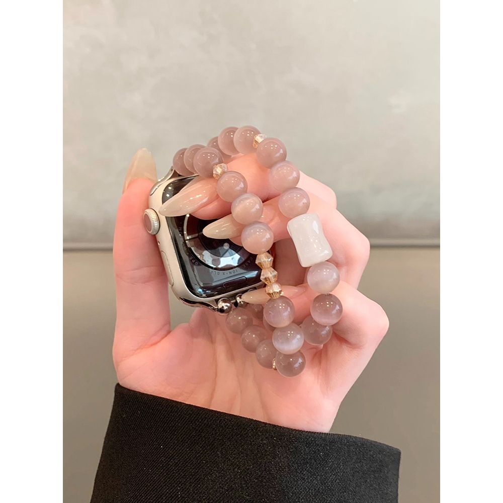Dây đeo đính cườm phong cách đàn hồi hạt tím dành cho nữ Thích hợp cho Apple Watch S11 SE3 Ultra3 S10 S9 S8 SE S7 S6 Ultra 49mm 46mm 42mm 40mm 44mm 41mm 45mm Dây đeo cổ tay