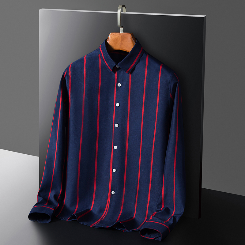Áo sơ mi nam sọc thời trang Cotton công sở Áo sơ mi dài tay màu xanh lá cây