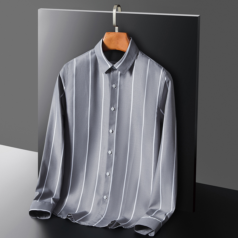 Áo sơ mi nam sọc thời trang Cotton công sở Áo sơ mi dài tay màu xanh lá cây