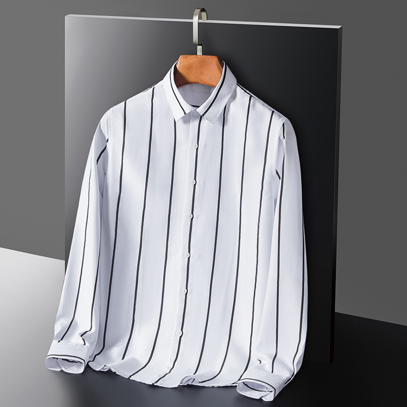Áo sơ mi nam sọc thời trang Cotton công sở Áo sơ mi dài tay màu xanh lá cây