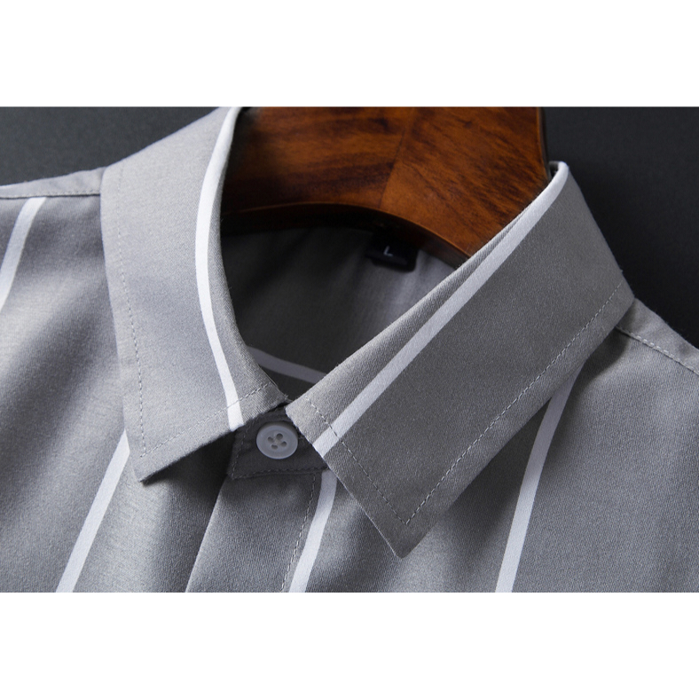 Áo sơ mi nam sọc thời trang Cotton công sở Áo sơ mi dài tay màu xanh lá cây