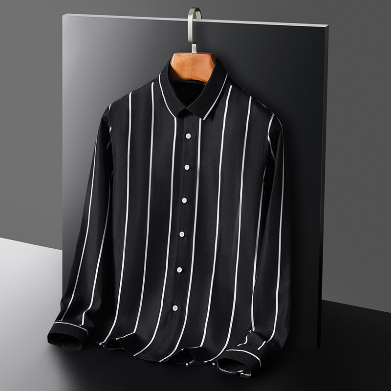 Áo sơ mi nam sọc thời trang Cotton công sở Áo sơ mi dài tay màu xanh lá cây