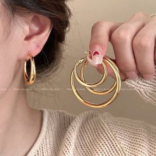 Bông tai tròn kim bạc phong cách châu Âu và Mỹ dành cho nữ phụ kiện phóng đại thời trang