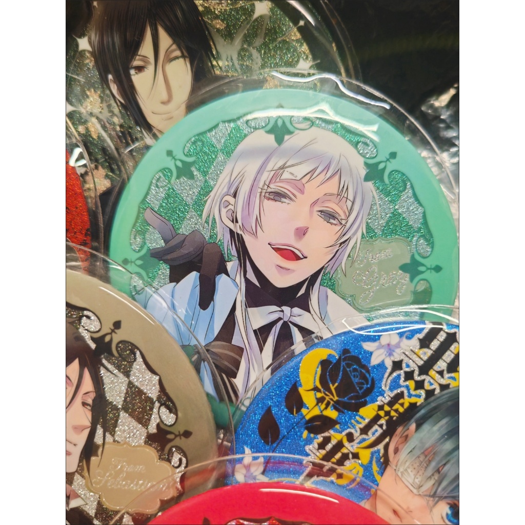 Black Butler Anime Blind Box – Huy hiệu Pin kim loại 75mm + Nhãn dán thẻ