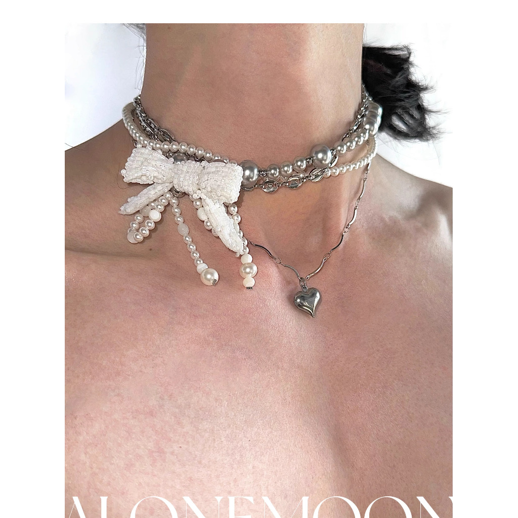 Have u desgin 2024 Phong Cách Mới Thiết Kế Ban Đầu Vòng Cổ Ngọc Trai Nơ Công Nghiệp Nặng choker Nhiều Lớp