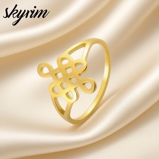 SKYRIM Ladies Ring Với Trung Quốc Knot Thiết Kế Titan Thép Không Gỉ Trang Sức