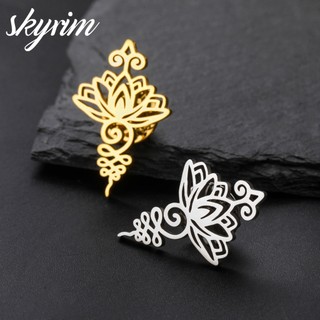 Trâm cài hoa sen vàng bằng thép không gỉ SKYRIM - Ghim hoa thanh lịch không gây dị ứng, Quà tặng trang sức biểu tượng tinh thần & văn hóa dành cho nữ