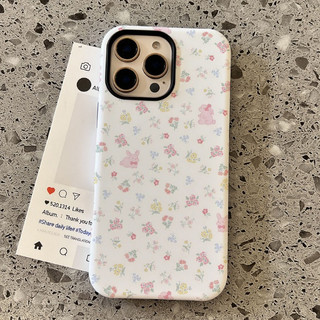 Ốp bảo vệ đứng họa tiết thỏ hoa 2 trong 1 cho iPhone 11 12pro 13promax 17pro 15promax 14 14promax 14pro 16 pro max 16 plus 2 trong 1 vỏ bảo vệ